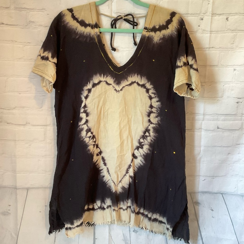 NATURAL LIFE tan and black kaftan cover up. OS. Like New.